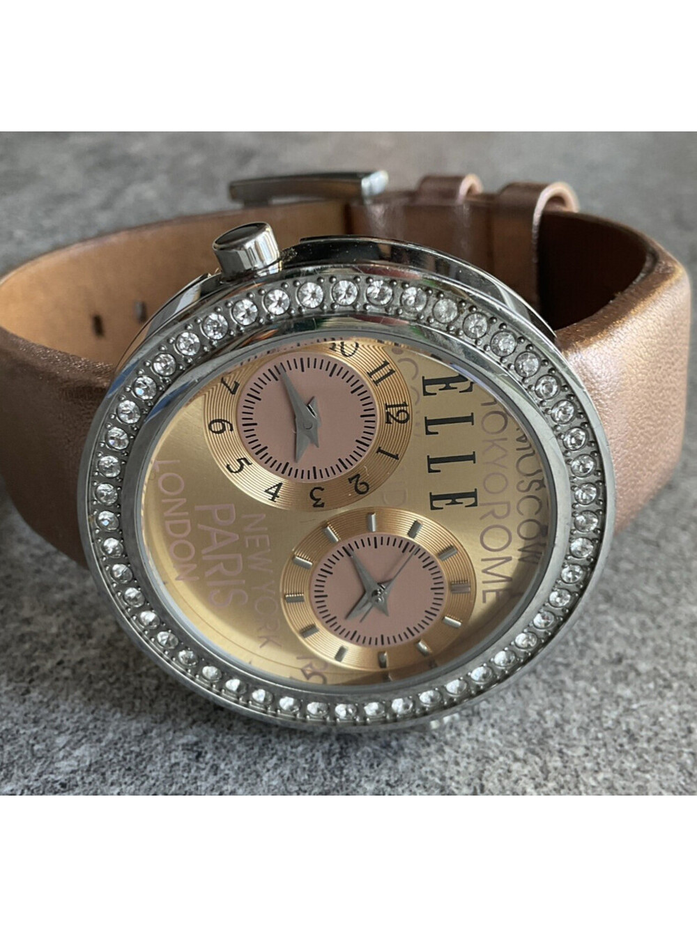 Elle EL20038S23C Womens Dual-Time Dial Watch 40mm Silver Tone Case D1